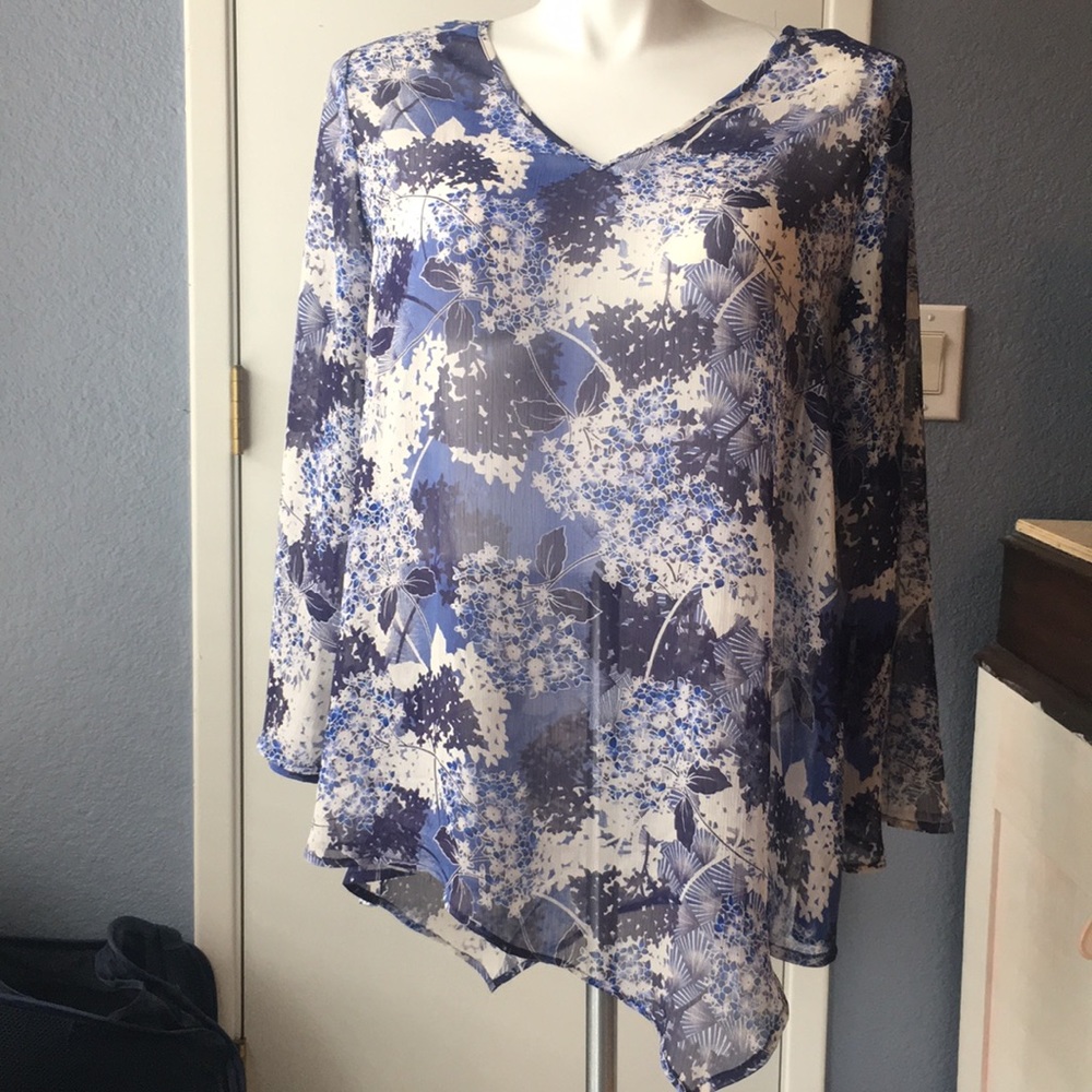 Shear blue and purple long sleeve tunic